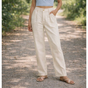 ESCADA | White Linen Trousers with Gold Button Size 6